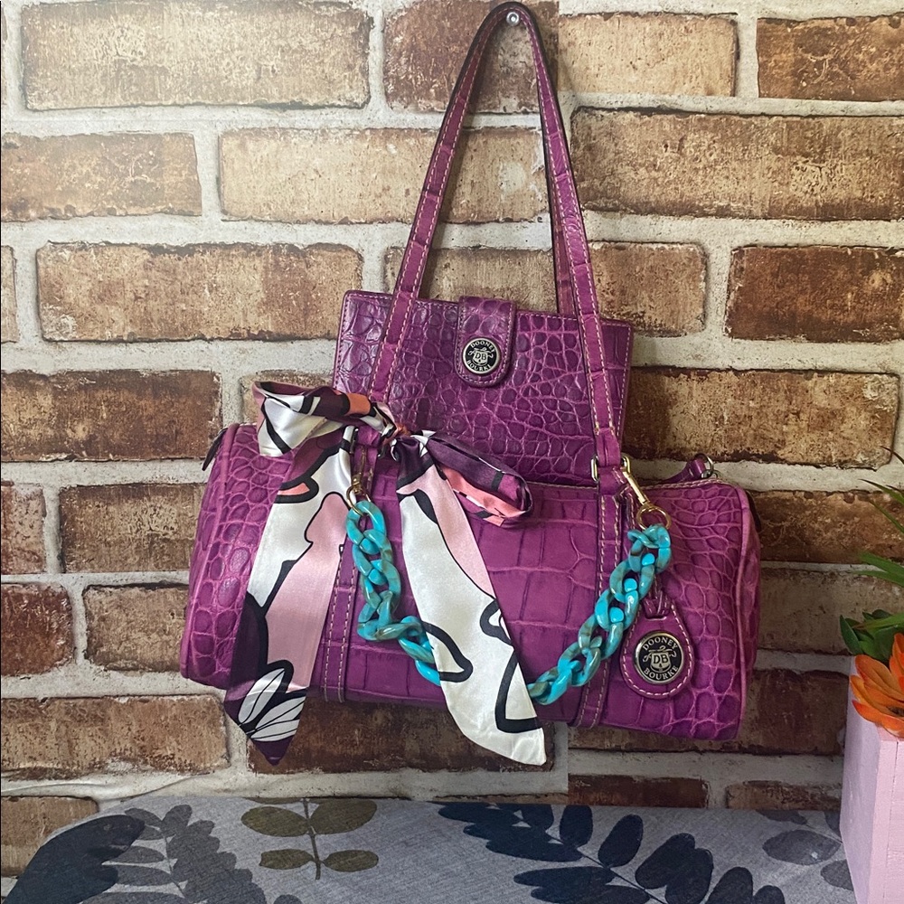 Dooney & Bourke Purple croc barrel and wallet set